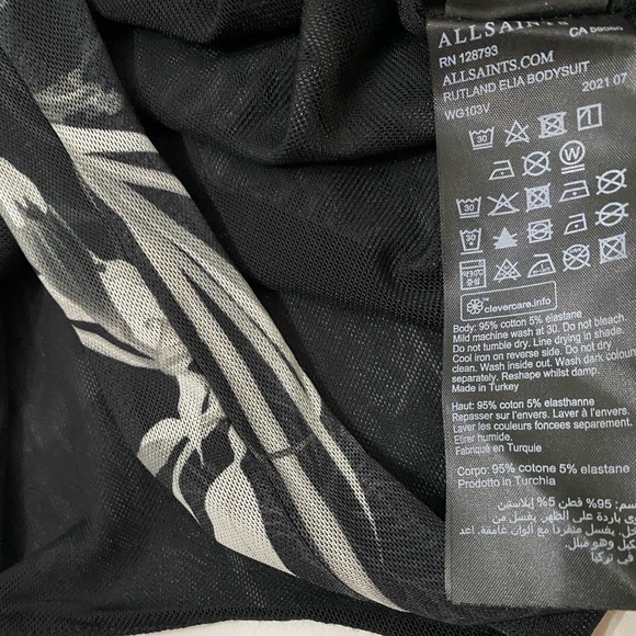 ALLSAINTS Rutland Elia Black Floral Mesh Long Sleeve Mock Neck Bodysuit SZ 2 - Picture 6 of 12